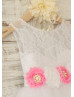 Ivory Lace Tulle Wedding Flower Girl Dress With Flower Sash